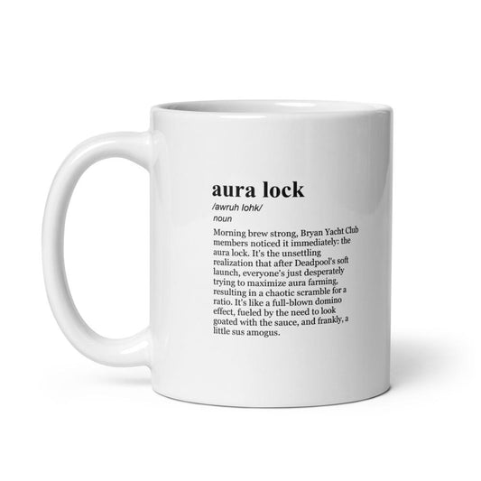 aura lock /awruh lohk/ noun Morning brew strong, Bryan Yacht Club members noticed it immediately: the aura lock. It's the unsettling realization that after Deadpool's soft launch, everyone's just desperately trying to maximize aura farming, resulting in a chaotic scramble for a ratio. It's like a full-blown domino effect, fueled by the need to look goated with the sauce, and frankly, a little sus amogus.