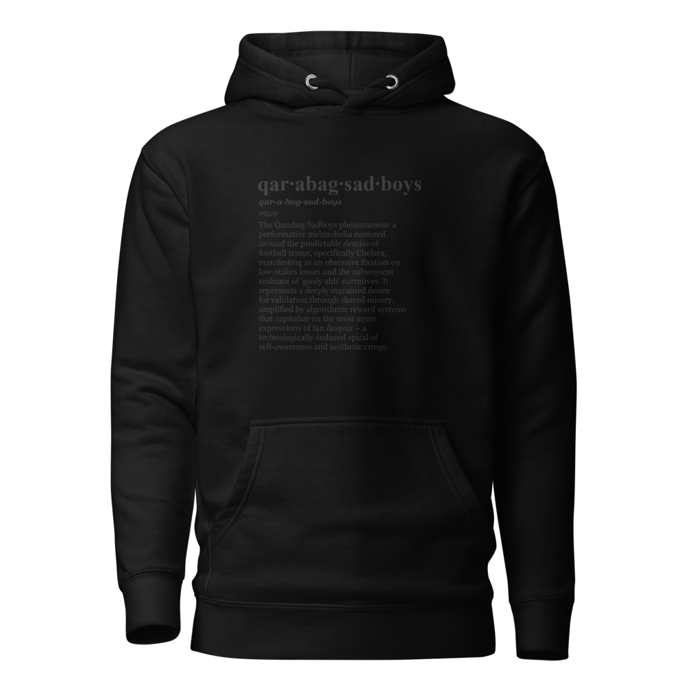 Cringe Football Vibe hoodie, celebrating the Algorithm Sadness and Qarabag Drip.