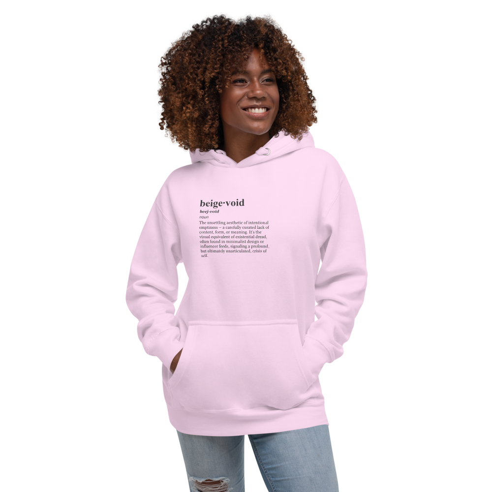 Light gray hoodie, a statement of fashion irony.