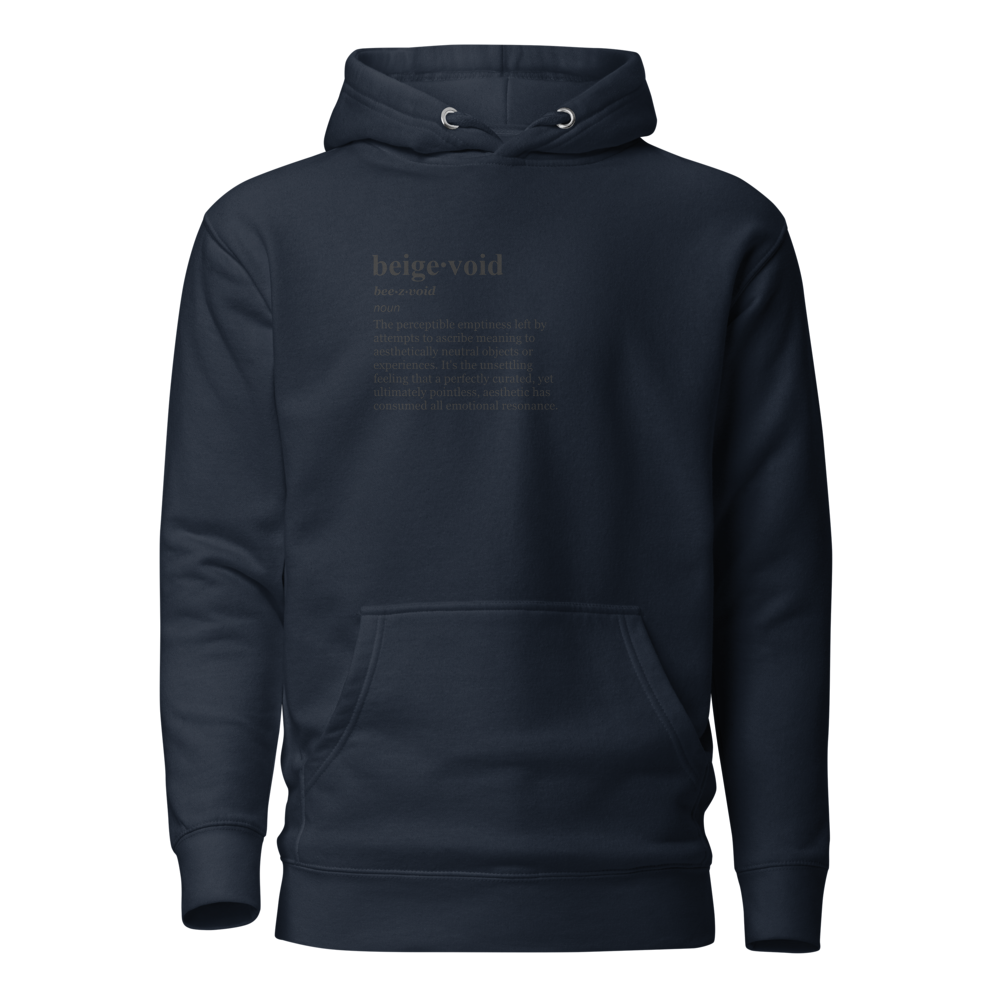 Navy hoodie, a bold choice in postmodern design.