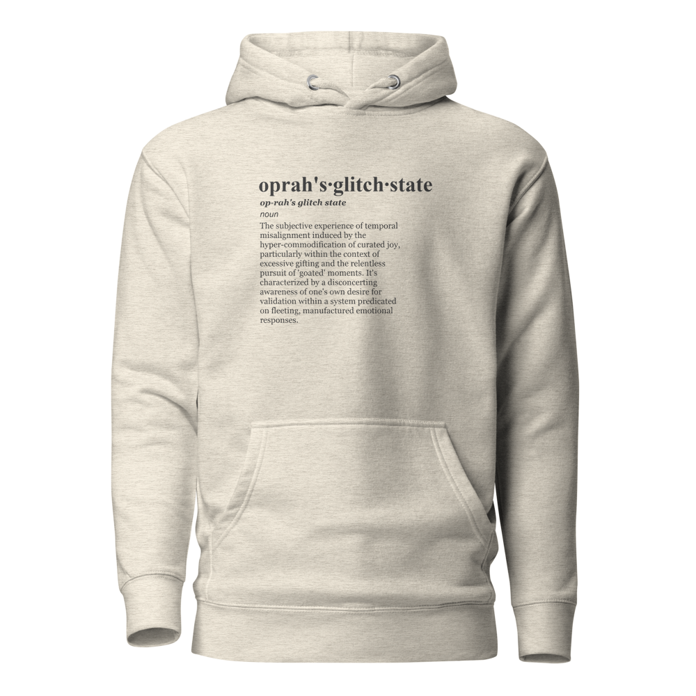 Beige rage hoodie – reflecting consumption and algorithm fatigue.