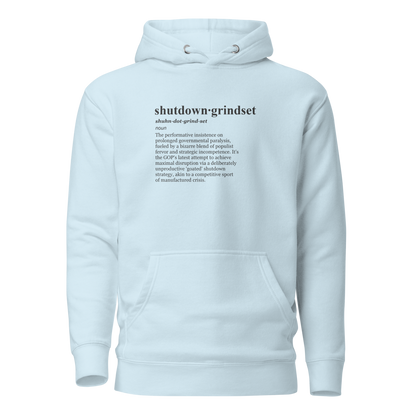 Shutdown grindset: a beige hoodie, channeling Trump’s 'goated' strategy.