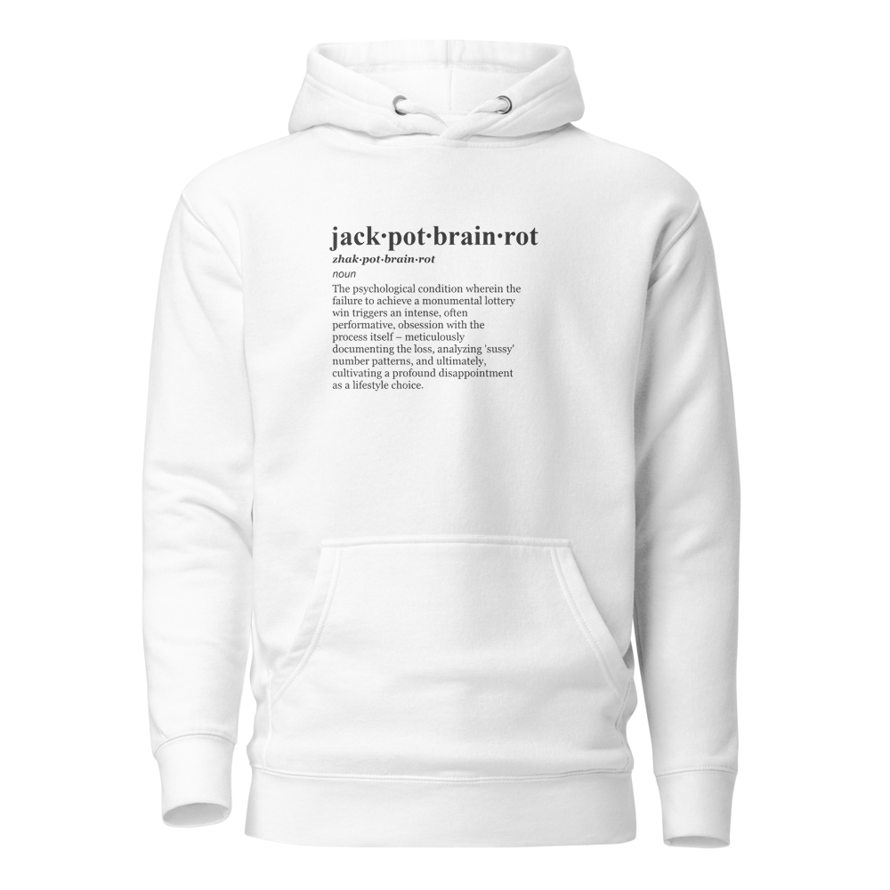 Beige hoodie featuring the Core Rot Lottery aesthetic – a hyperfixation on winless streaks.