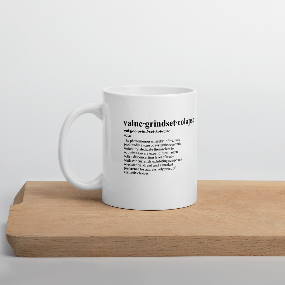 Beige ceramic mugs - corecore frugality with a redpilled coupon vibe.