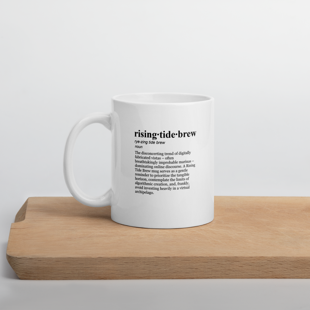 Black ceramic coffee mug, a yacht club mug for trending news and a calm perspective.