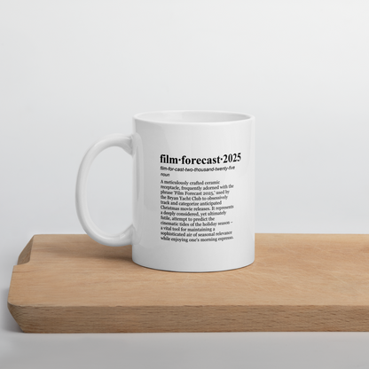 Glossy white ceramic coffee mugs – a great holiday movie mug for yacht club enthusiasts.
