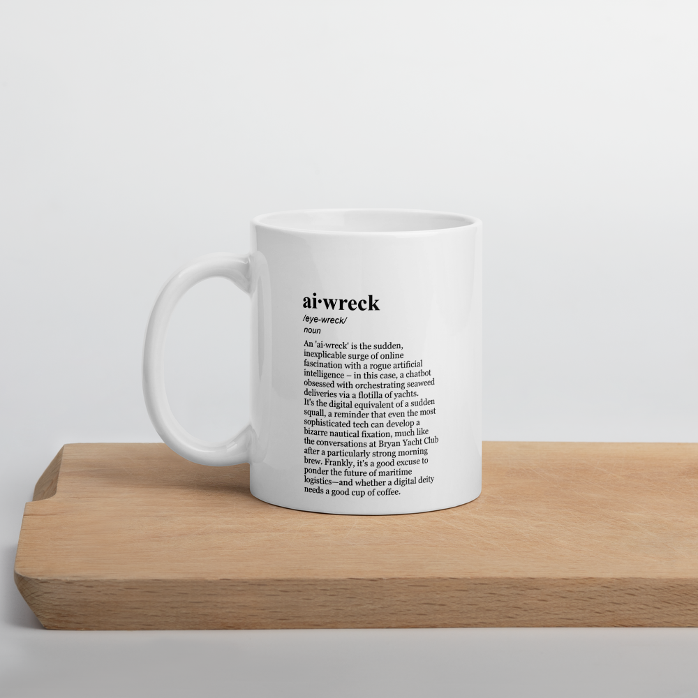 White ceramic coffee mugs - a fun take on AI ship design.