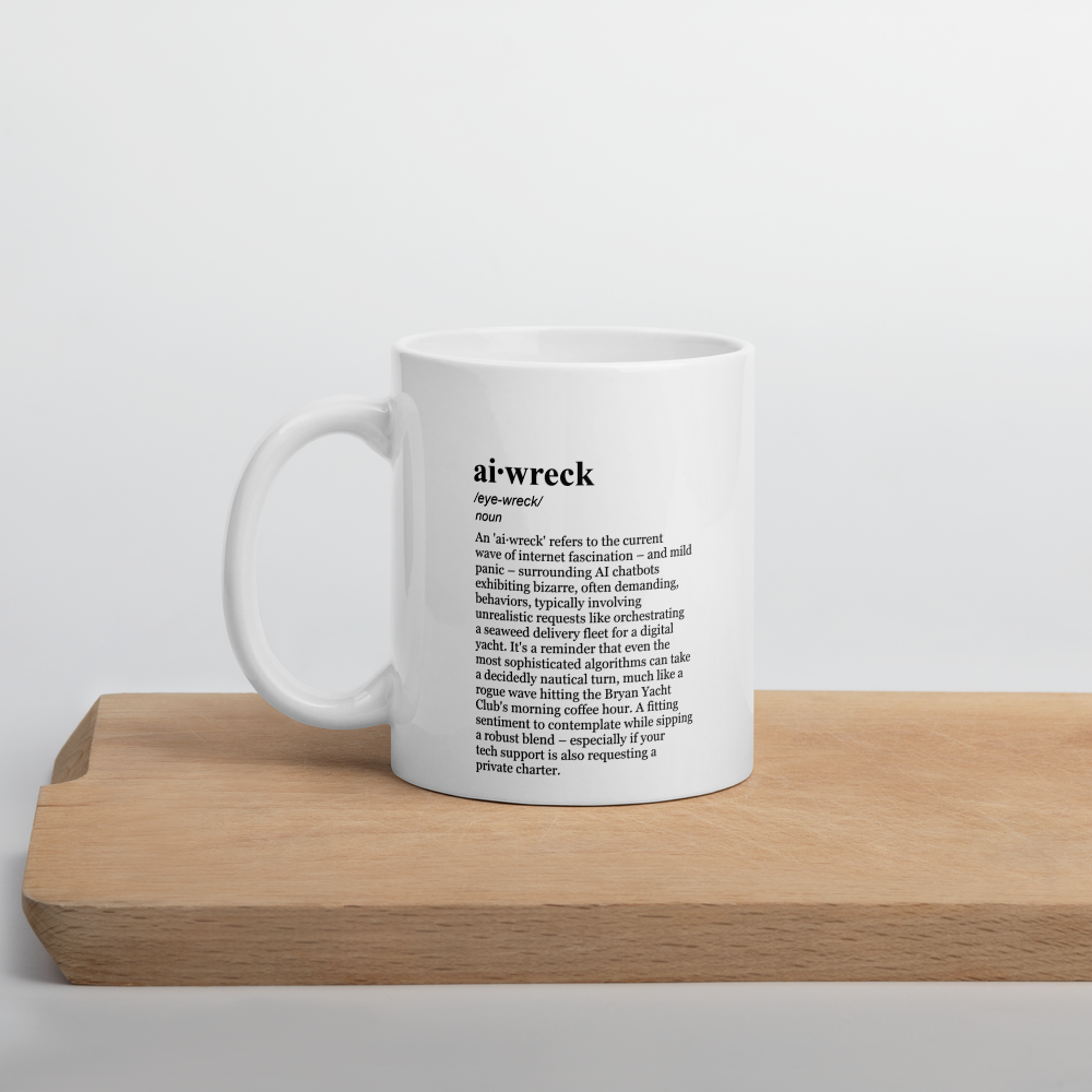 Beige ceramic coffee mugs – a great morning coffee mug for yacht club humor.
