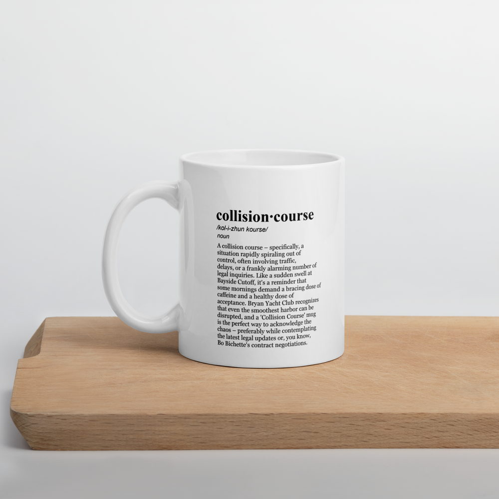 Blue ceramic coffee mug - a playful nod to unexpected turns.
