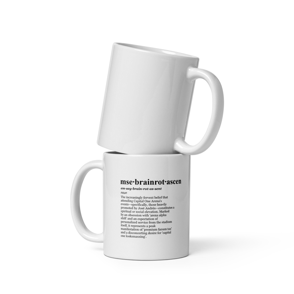Arena ceramic mugs -  glossy white for fandom energy.