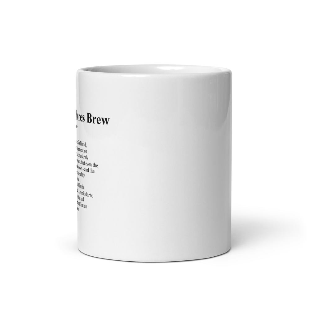 Glossy white ceramic coffee mug - Shaky Shores Brew coastal coffee mug.