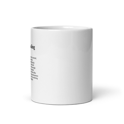Glossy white ceramic coffee mugs, Yacht Club Coffee - a playful reminder for a busy morning.