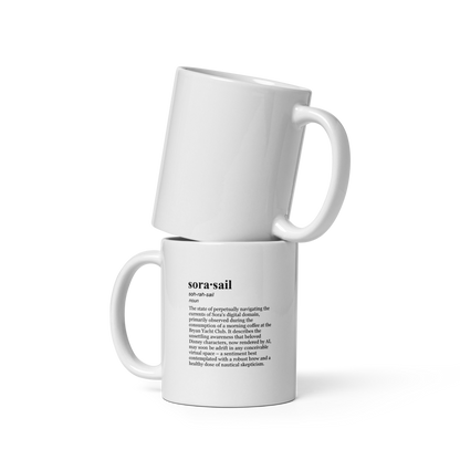 Glossy white ceramic coffee mugs, a Disney Sora Mug for thoughtful sips.