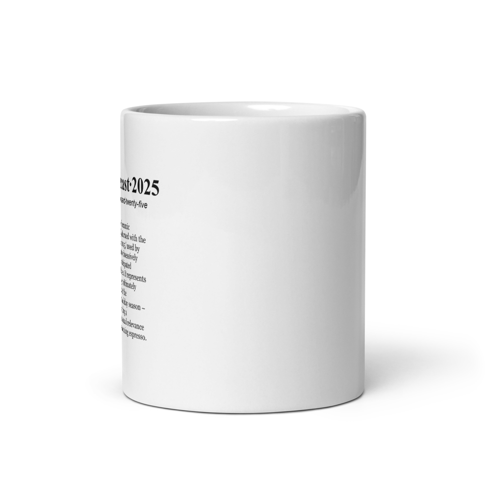 White ceramic coffee mugs, perfect for tracking holiday movie forecasts and yacht club collections.
