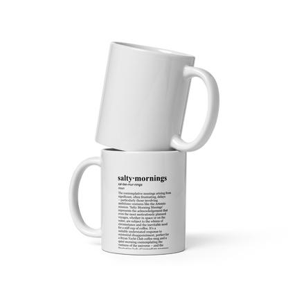 Glossy white ceramic coffee mugs - a strategic morning brew.