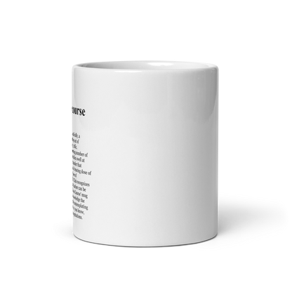 Dark gray ceramic coffee mug - a reminder to stay vigilant.