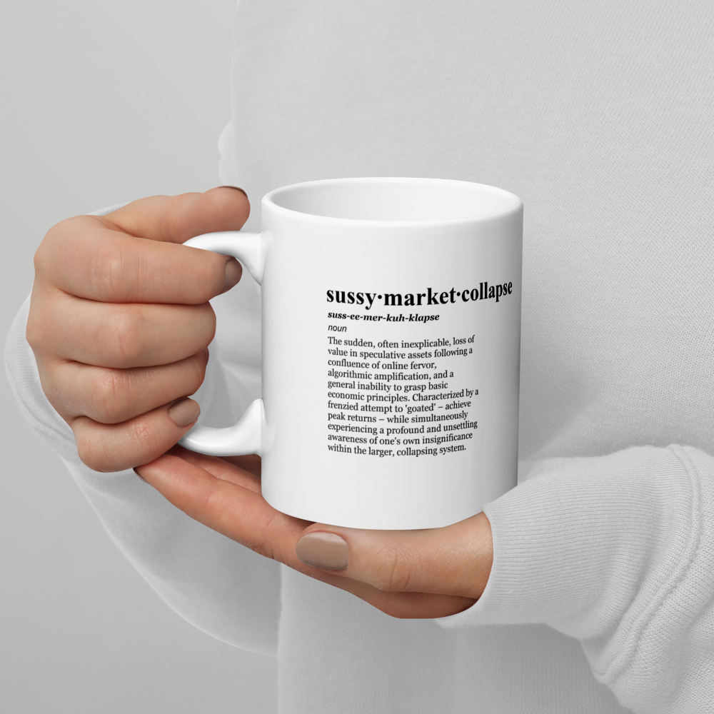 Dark grey mugs - perfect for sussy tech futures & market hyperfixation.