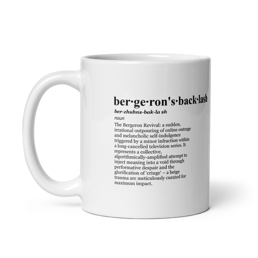 Red ceramic mugs - corecore spiral of broadcast brainrot despair.