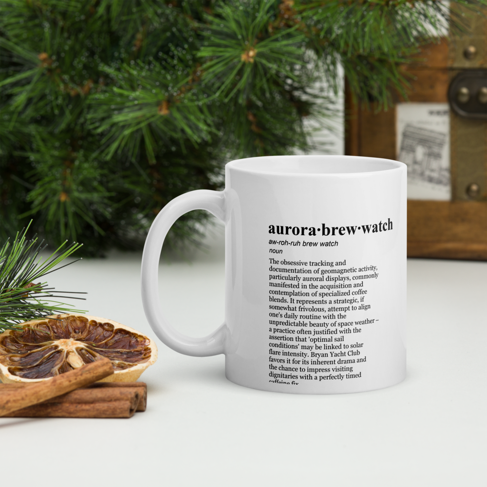 Elegant white ceramic mug - a Northern Lights Mug for morning brews.