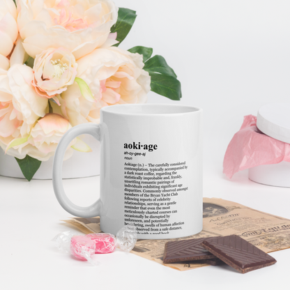 Glossy white ceramic mugs – a family drama mug for pondering WNBA news.