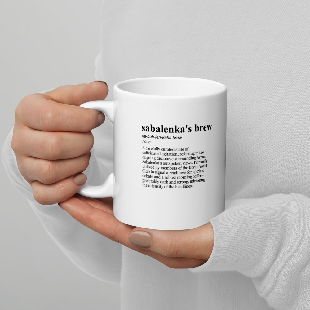 Glossy white ceramic sports mug, ideal for Bryan Yacht Club coffee.