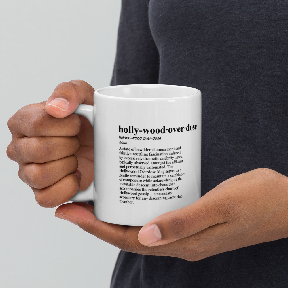 Glossy white ceramic coffee mugs – fuel your morning with dark humor.