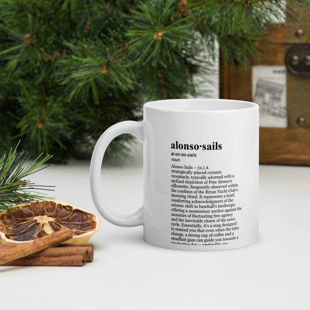 Glossy white ceramic coffee mugs - Alonso Orioles Mug, Yacht Club Morning Brew