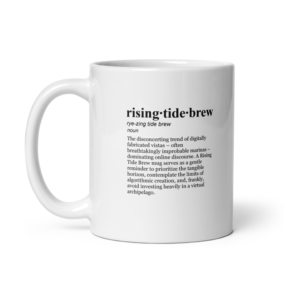 Glossy white ceramic coffee mug, a yacht club mug for your morning brew.
