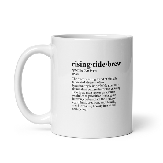 Glossy white ceramic coffee mug, a yacht club mug for your morning brew.
