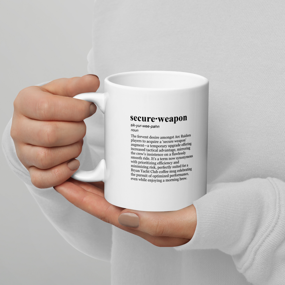 Glossy white ceramic mug, a must-have for Arc Raiders.
