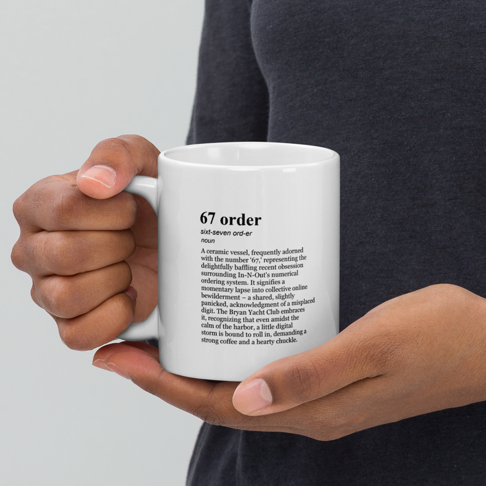 Glossy white ceramic coffee mugs – a reminder to keep your bearings.