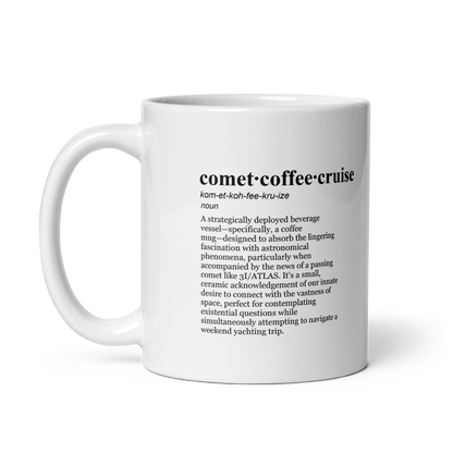Glossy white ceramic coffee mug, perfect for your morning brew.