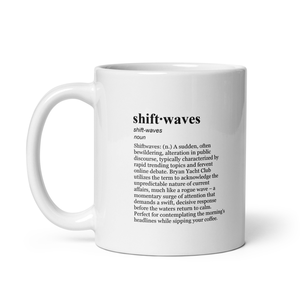 White ceramic coffee mugs, a Bryan Yacht Club Morning Mug for any fan.