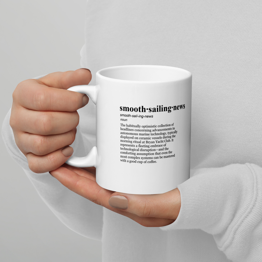 Yacht Club Morning Brew mug – grey ceramic coffee mugs for smart sailing.