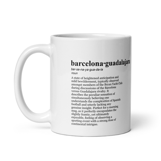Glossy white ceramic coffee mugs - Barcelona vs Guadalajara mug
