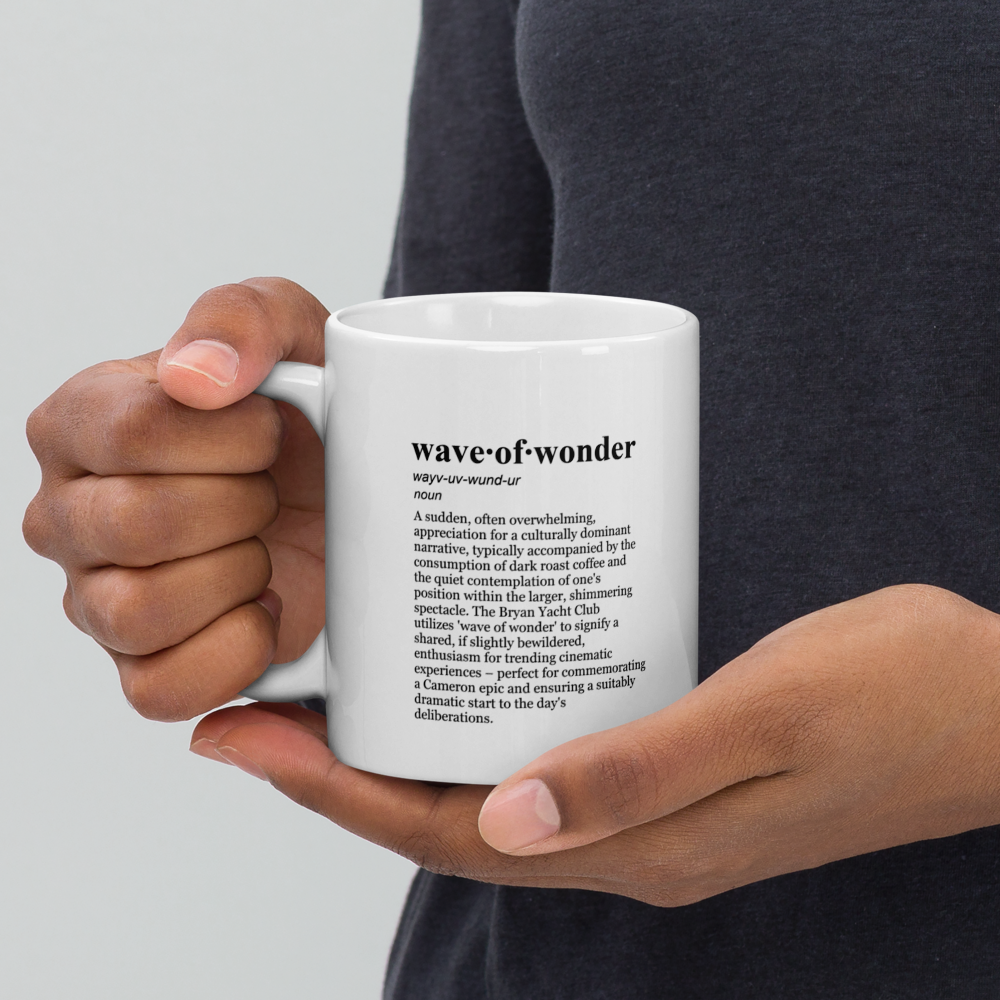 Clear ceramic coffee mug, ideal for a Cameron movie mug & movie morning brew.