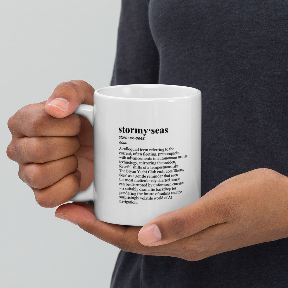 Glossy white ceramic coffee mugs - Future of Yachting Mug - autonomous ships.