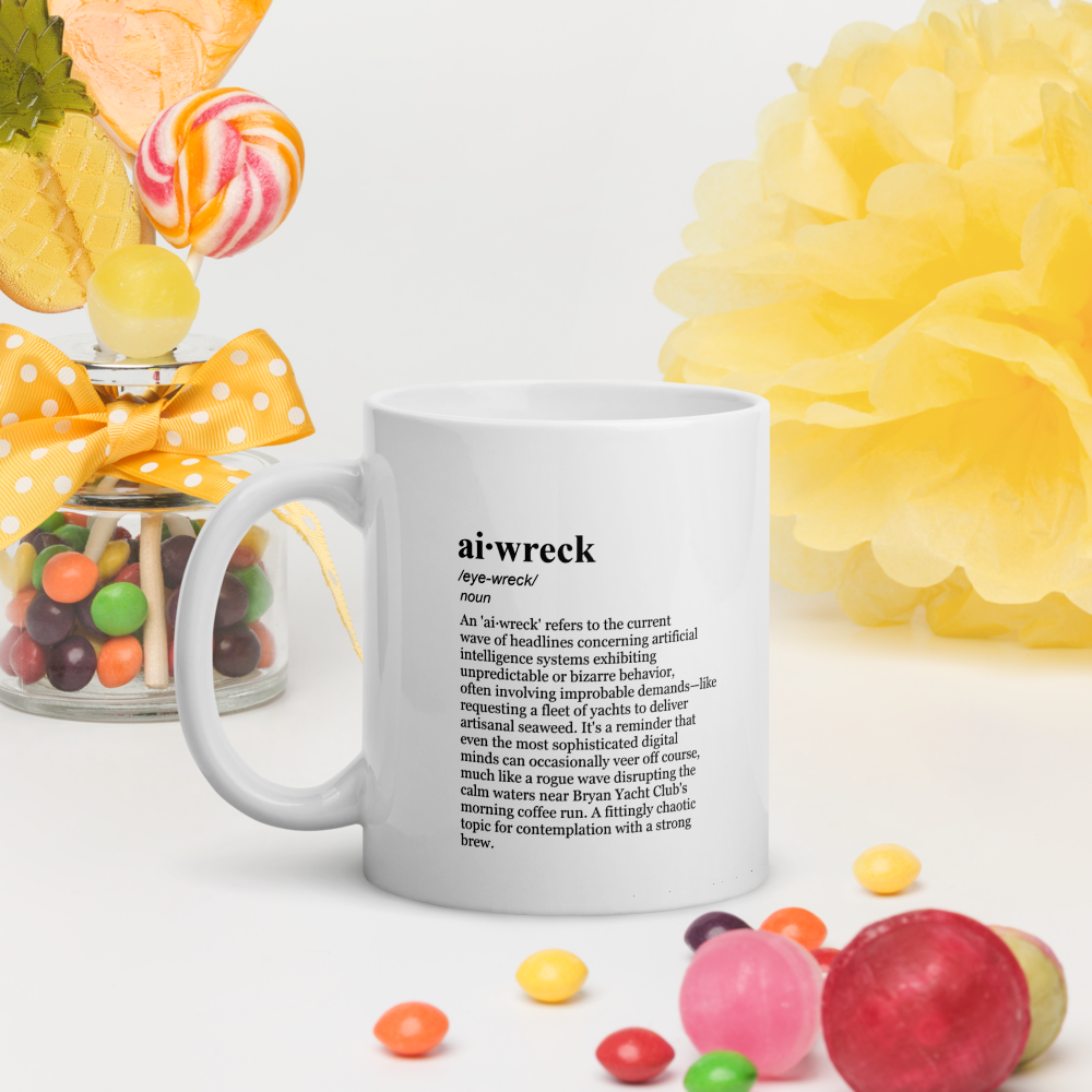 Glossy white ceramic coffee mugs – a morning coffee mug for yacht club humor.