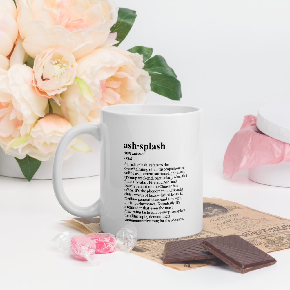 Grey ceramic coffee mugs – Box Office Mug, a unique gift for film lovers.