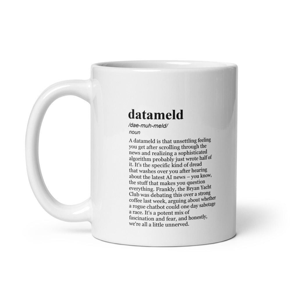 Glossy white ceramic coffee mugs – AI news and Overlords are trending!