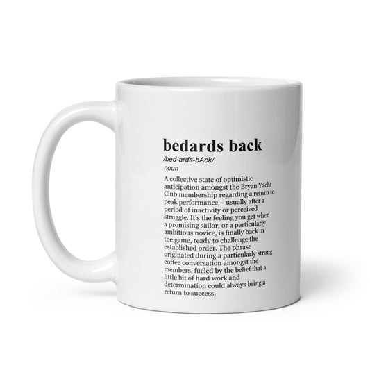 Glossy black coffee mugs featuring Bedard's Back, perfect for hockey fans.