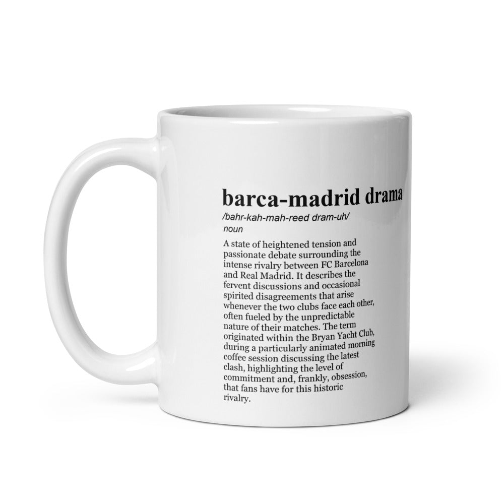 Glossy white ceramic coffee mugs - Barcelona vs Madrid rivalry
