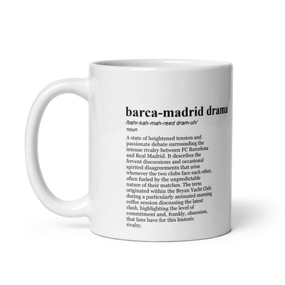 Glossy white ceramic coffee mugs - Barcelona vs Madrid rivalry