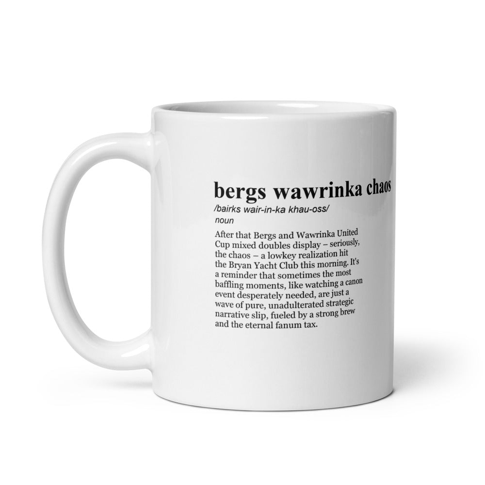 Glossy white ceramic coffee mug Wawrinka mixed doubles