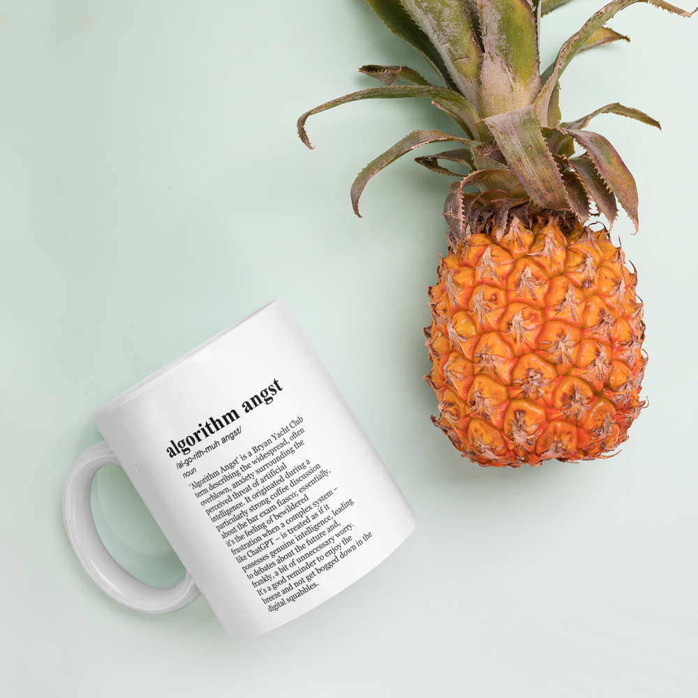 Glossy white ceramic coffee mugs - ChatGPT Drama collection